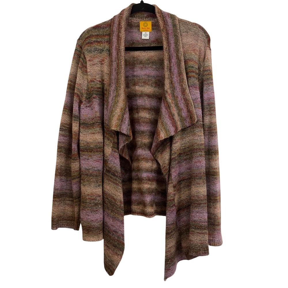 Ruby Rd. Woman Multicolor Striped Knit Waterfall Cardigan Sweater 2X